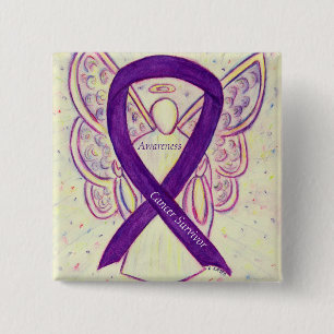 Badge Carré 5 Cm Survivant du cancer Sensibilisation à la pourpre