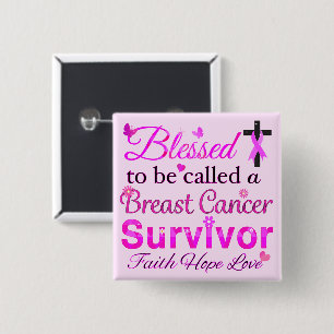 Badge Carré 5 Cm Survivante bénie du cancer du sein