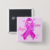 Badge Carré 5 Cm Survivor Love Hope Cure (Devant & derrière)