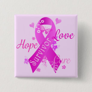 Badge Carré 5 Cm Survivor Love Hope Cure