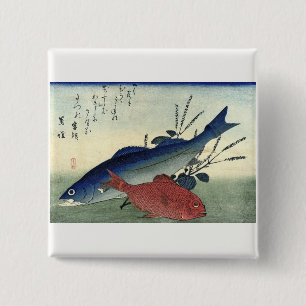 Badge Carré 5 Cm Suzuki & Kimmedai - Poisson japonais Hiroshige