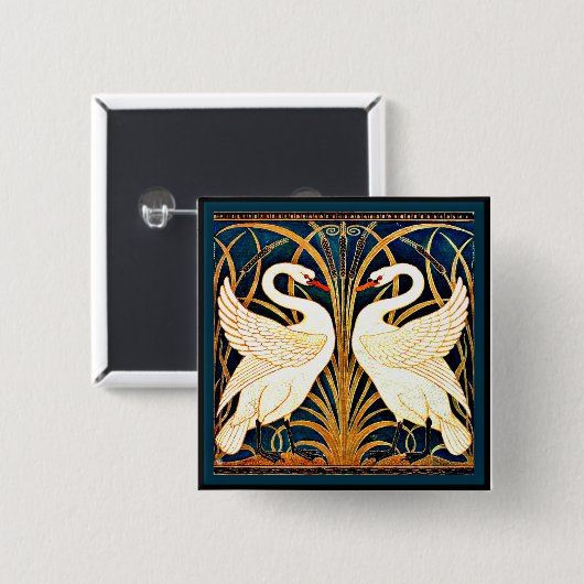 Badge Carré 5 Cm Swan et Rush et Iris, (Devant & derrière)