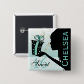 Badge Carré 5 Cm Sweet 16 fille d'anniversaire (Devant & derrière)