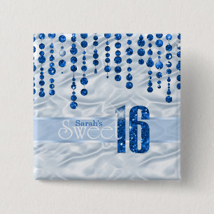 Badge Carré 5 Cm Sweet sixteen de bijou satiné bleu ID260