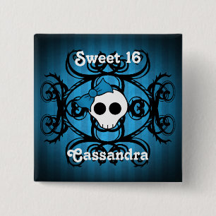Badge Carré 5 Cm Sweet sixteen de crâne