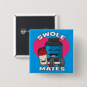 Badge Carré 5 Cm SWOLEMATATES Funny Bodybuilding Protein Shake (Devant & derrière)