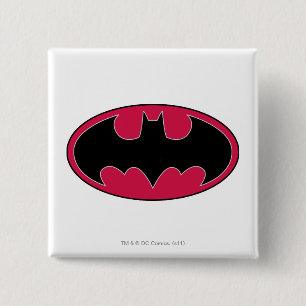 Badge Carré 5 Cm Symbole Batman   Logo noir rouge