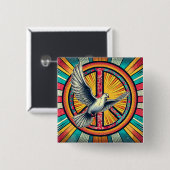 Badge Carré 5 Cm Symbole Boho Retro Dove and Peace (Devant & derrière)