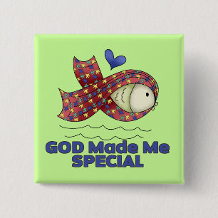 Badge Carré 5 Cm Symbole de poisson Autisme Dieu m'a fait spécial