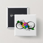 Badge Carré 5 Cm Symbole d'infini avec Rose arc-en-ciel (Devant & derrière)