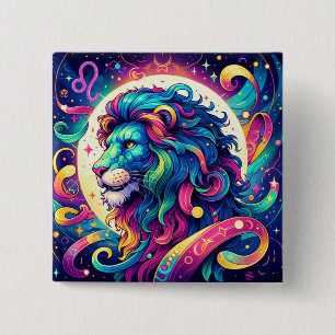 Badge Carré 5 Cm Symbole Horoscope Leo Art Lion coloré