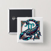 Badge Carré 5 Cm SYMBOLE Horoscope Scorpio | Scorpion bleu (Devant & derrière)