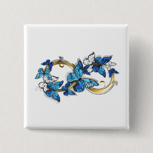 Badge Carré 5 Cm Symbole infini de papillons Morpho bleus