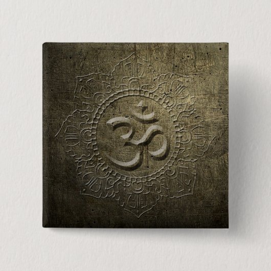 Badge Carré 5 Cm Symbole OM Mandala Bronze effet métallique 1 bouto (Devant)