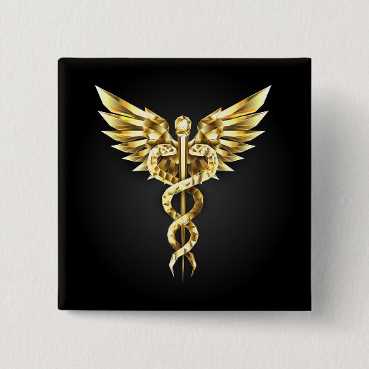 Badge Carré 5 Cm Symbole Polygonal Or Caduceus (Devant)