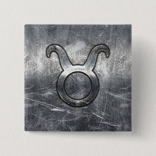 Badge Carré 5 Cm Symbole Taurus Zodiac Grunge Argent Style déstress