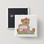 Badge Carré 5 Cm Symbole Teddy Bear with Bow Holding Smile (Devant & derrière)