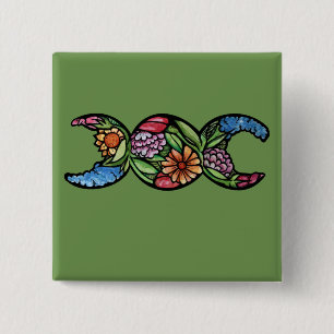 Badge Carré 5 Cm Symbole Triple Lune Fleurir
