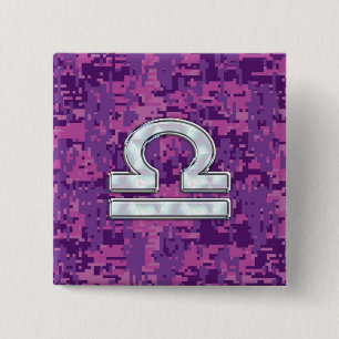 Badge Carré 5 Cm Symbole Zodiaque de la Libra moderne sur Camo numé