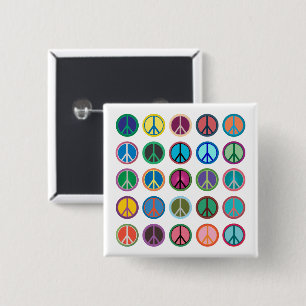 Badge Carré 5 Cm Symboles de paix en couleurs
