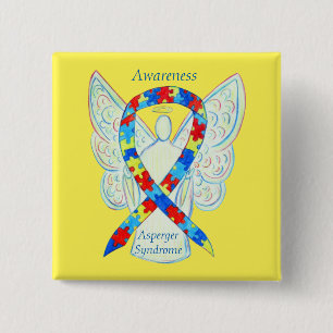 Badge Carré 5 Cm Syndrome d'Asperger Angel Puzzle Ruban Pins