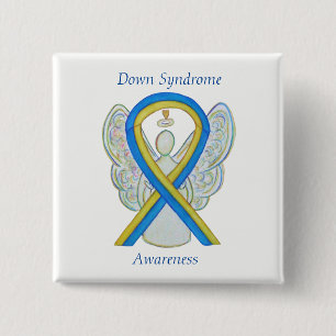 Badge Carré 5 Cm Syndrome de Down Ange Sensibilisation Ruban Pins p