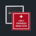 Badge Carré 5 Cm Système immunitaire mixte de la Croix-Blanche<br><div class="desc">Un bouton pour l'immunocompromis en rouge avec une croix blanche.</div>