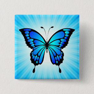 Badge Carré 5 Cm T-Shirt Illustration Papillon Insecte Bleu-20284