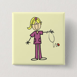 Badge Carré 5 Cm T-shirts Blond Female Stick Figure Nurse