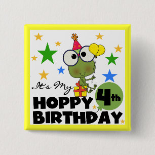 Badge Carré 5 Cm T-shirts et cadeaux 4th Birthday Frog Hoppy