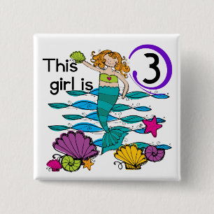 Badge Carré 5 Cm T-shirts et cadeaux Mermaid 3e anniversaire