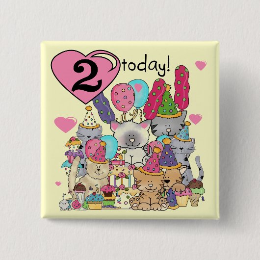Badge Carré 5 Cm T-shirts et cadeaux Party Kittens 2e anniversaire (Devant)