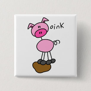 Badge Carré 5 Cm T-shirts et cadeaux Stick Figure Pig