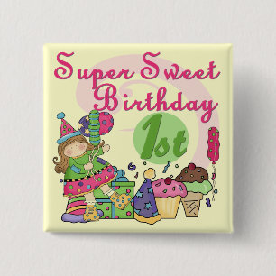 Badge Carré 5 Cm T-shirts et cadeaux Super Sweet 1er anniversaire