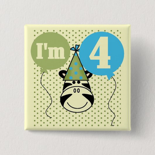 Badge Carré 5 Cm T-shirts et cadeaux Zebra 4e anniversaire (Devant)