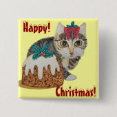 Badge Carré 5 Cm tabby gris chaton mignon lécher patte noël (Devant)
