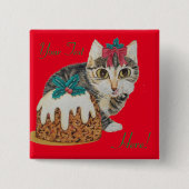 Badge Carré 5 Cm tabby gris chaton mignon lécher patte noël (Devant)
