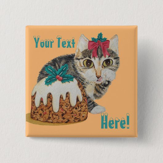 Badge Carré 5 Cm tabby gris chaton mignon lécher patte noël (Devant)