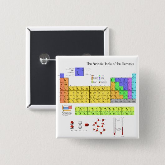 Badge Carré 5 Cm Tableau scientifique périodique des éléments (Devant & derrière)