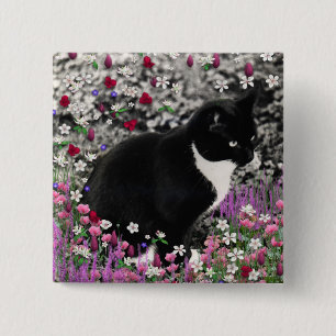 Badge Carré 5 Cm Taches de rousseur en fleurs II - chat de Kitty de