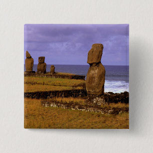 Badge Carré 5 Cm Tahai Plateforme Moai Statue Abstraits Pâques