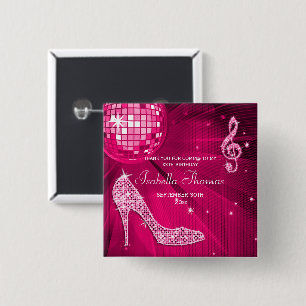Badge Carré 5 Cm Talons scintillants Rose Boule à facettes Disco An