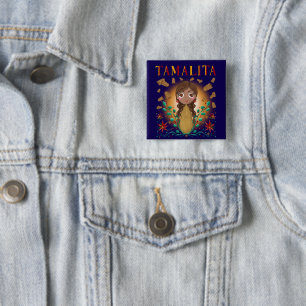 Badge Carré 5 Cm Tamalita Tamal Zia Fleurs Tamales