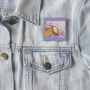 Badge Carré 5 Cm Tambour Bongo Traditionnel Avec Notes De Musique