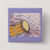 Badge Carré 5 Cm Tambour traditionnel Bongo avec notes musicales (Devant)