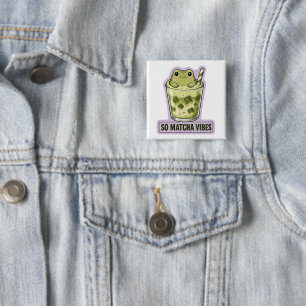 Badge Carré 5 Cm Tant de Vibes Matcha Mignon Frogue Kawaii