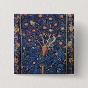 Badge Carré 5 Cm Tapisserie Pic-vert de William Morris modèle bleu