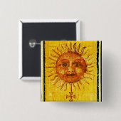BADGE CARRÉ 5 CM TAROTS DE RENAISSANCE ANTIQUE / LE SOLEIL (Devant & derrière)