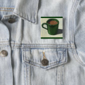BADGE CARRÉ 5 CM TASSE DE CAFÉ VERTE : PEINTURE IMPRESSIONNISTE (En situation)