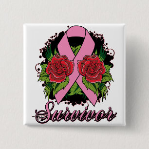 Badge Carré 5 Cm Tatouage de rose de survivant de cancer du sein
